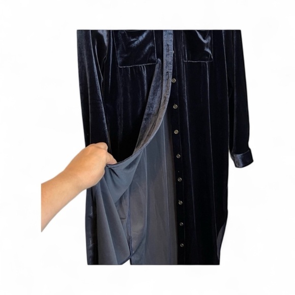 UMGEE Navy Blue Velvet Shirt Dress Duster Large - Picture 8 of 13